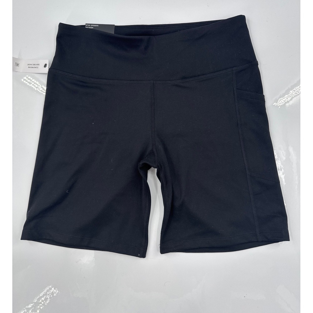 DKNY Sport Womens Black High Waisted Bike Shorts Side Pocket DP3S2310 Size Large
